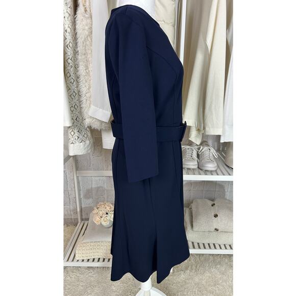 Calvin Klein Women's Sz 6 Navy Scuba Crepe 3/4 Sleeve Flounce Skirt Dress #0548 - Picture 4 of 11